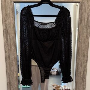 Lulu's Black Sheer Long Sleeve Bodysuit